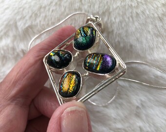 sterling silver dichroic glass pendant necklace