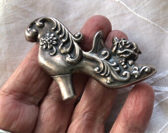 Victorian silver high heel shoe brooch