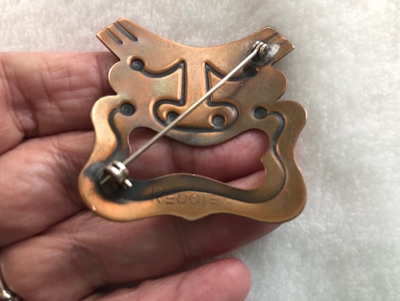 copper comedy mask brooch - image 2