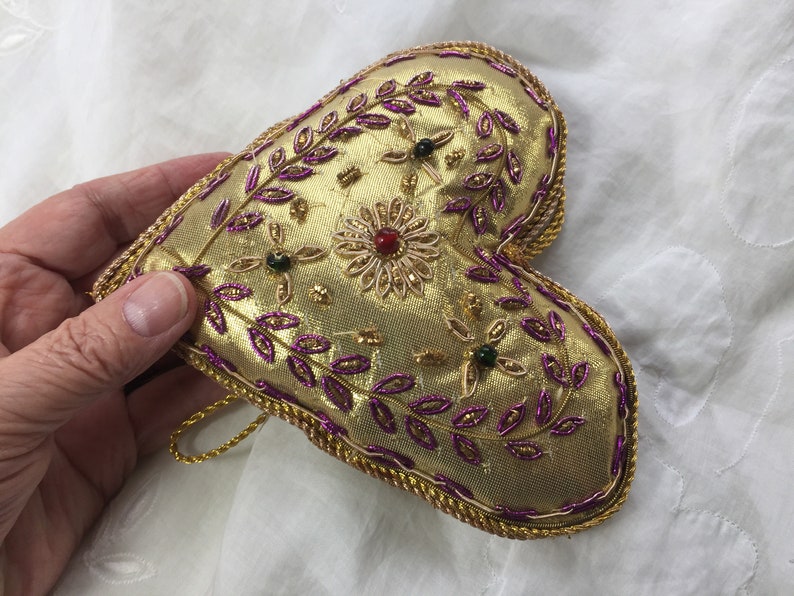 gold embroidered heart ornament