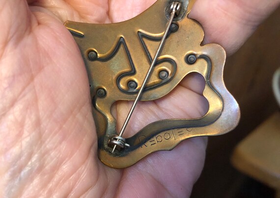 copper comedy mask brooch - image 4