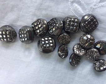 silver luster black glass buttons