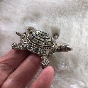 silver turtle brooch with rhinestones