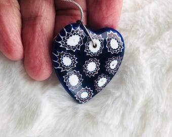 Cobalt blue glass heart pendant necklace