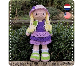 Haakpatroon pop Saartje, aankleedpop, Amigurumi poppatroon, PDF in Nederland, Engels (Amerikaanse termen).