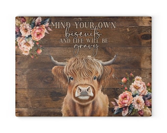 Highland Cow Glass Cutting Board: Kitchen Decor Cheese Board