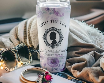 Bridgerton Spill the Tea Tumbler 20oz, Purple Flowers Cup, Regency Era Tea Lover Gift, Netflix Show Merchandise, Floral Design