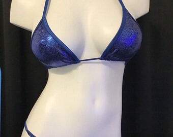 Custom Made Micro Sling shot style Thong Monokini wear it 2 ways royal blue stardust metallic stageexotic dancerbikini contestmodeling