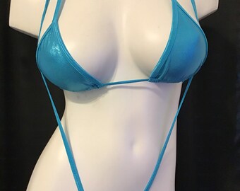 Custom Made Micro Sling shot style Thong Monokini wear it 2 ways royal blue stardust metallic stageexotic dancerbikini contestmodeling