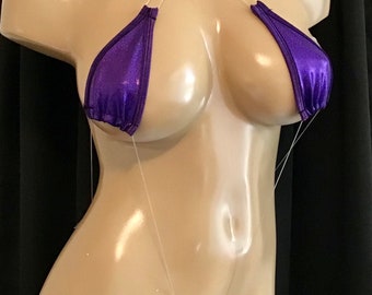 Monokini thong exotic dancer  micro string purple hologram