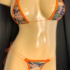 Rave festival Dancer  micro string style camouflage orange thong set OSFM