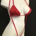 New Gorgeous red hologram fabric sling shot thong set stripper stage contests exotic dancer bikini models pool party