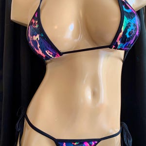 Exotic dancer stripper rave rainbow purple leopard Micro thong bikini set only 1 left