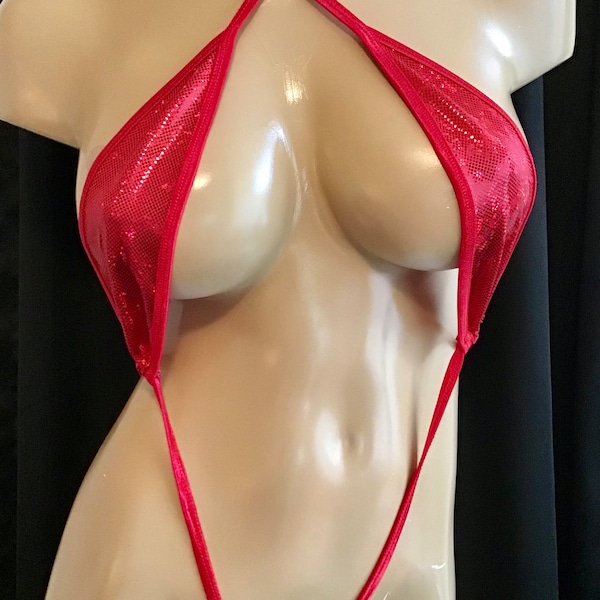 Exotic dancewear stripper Monokini red hologram influencers only fans  photo shoots exotic dancers Las Vegas pool party