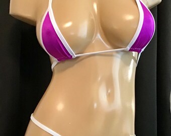 Exotic dancewear stripper bikini bright violet micro set photo shoot stage model