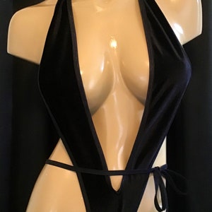 Exotisk dansare Svart sammet Deep V Monokini - Exotisk Micro Thong Wrap