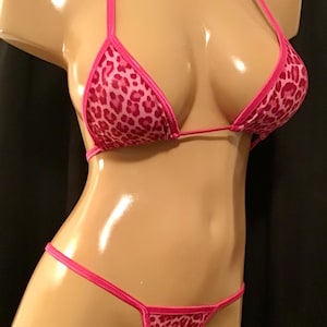Exotic dancer stripper thong bikini set pink cheetah all sizes available