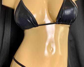 Rave festival exotic dancer  shiny black custom made thong set new