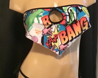 Exotic dancewear stripper graffiti print bandeau top scrunchy thong only 1 available bikini model contests influencer