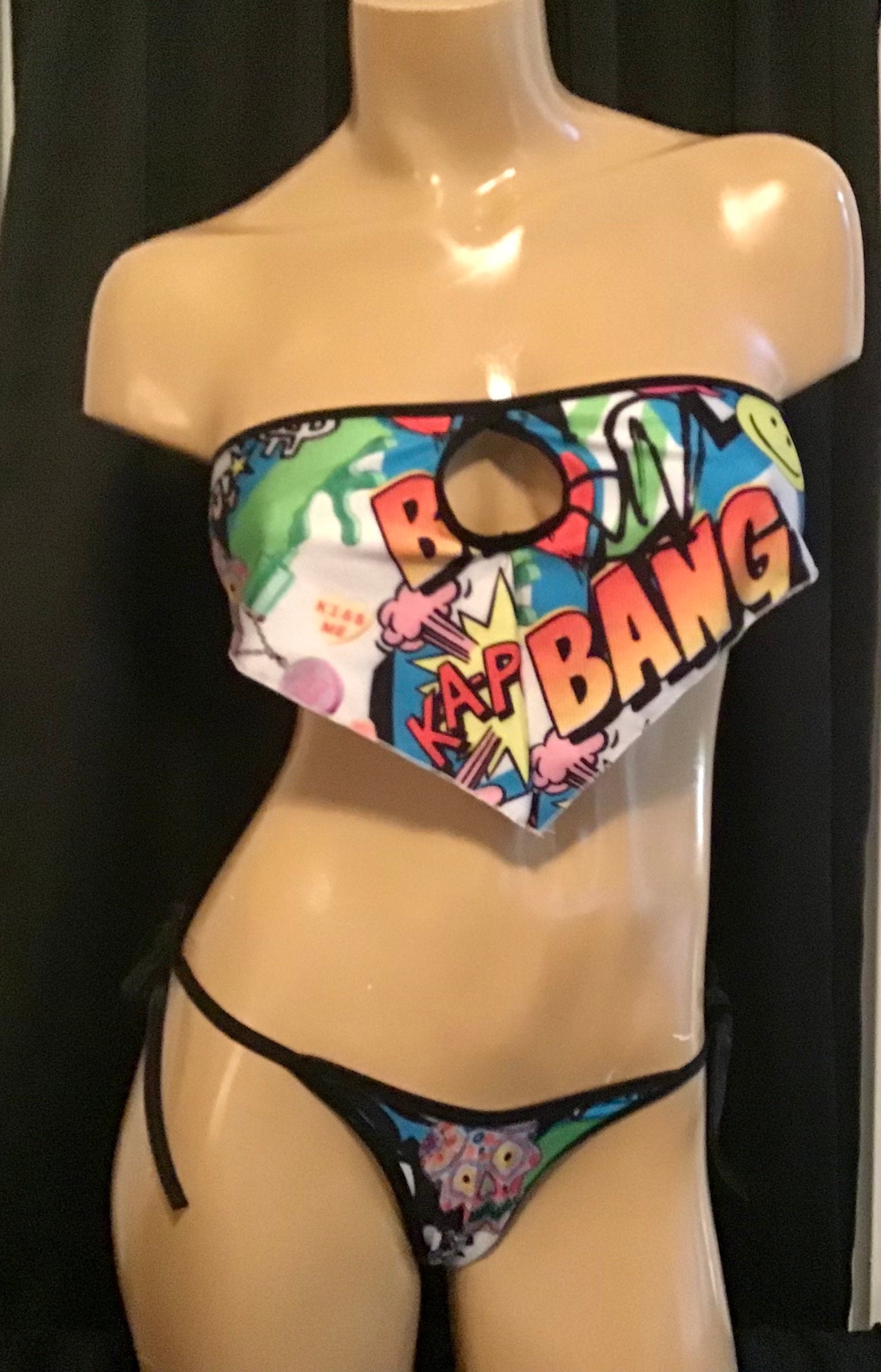Micro Bandeau Bikini Top Lace Up Cheeky Shorts Set Halter Neck Swimsuit  82219
