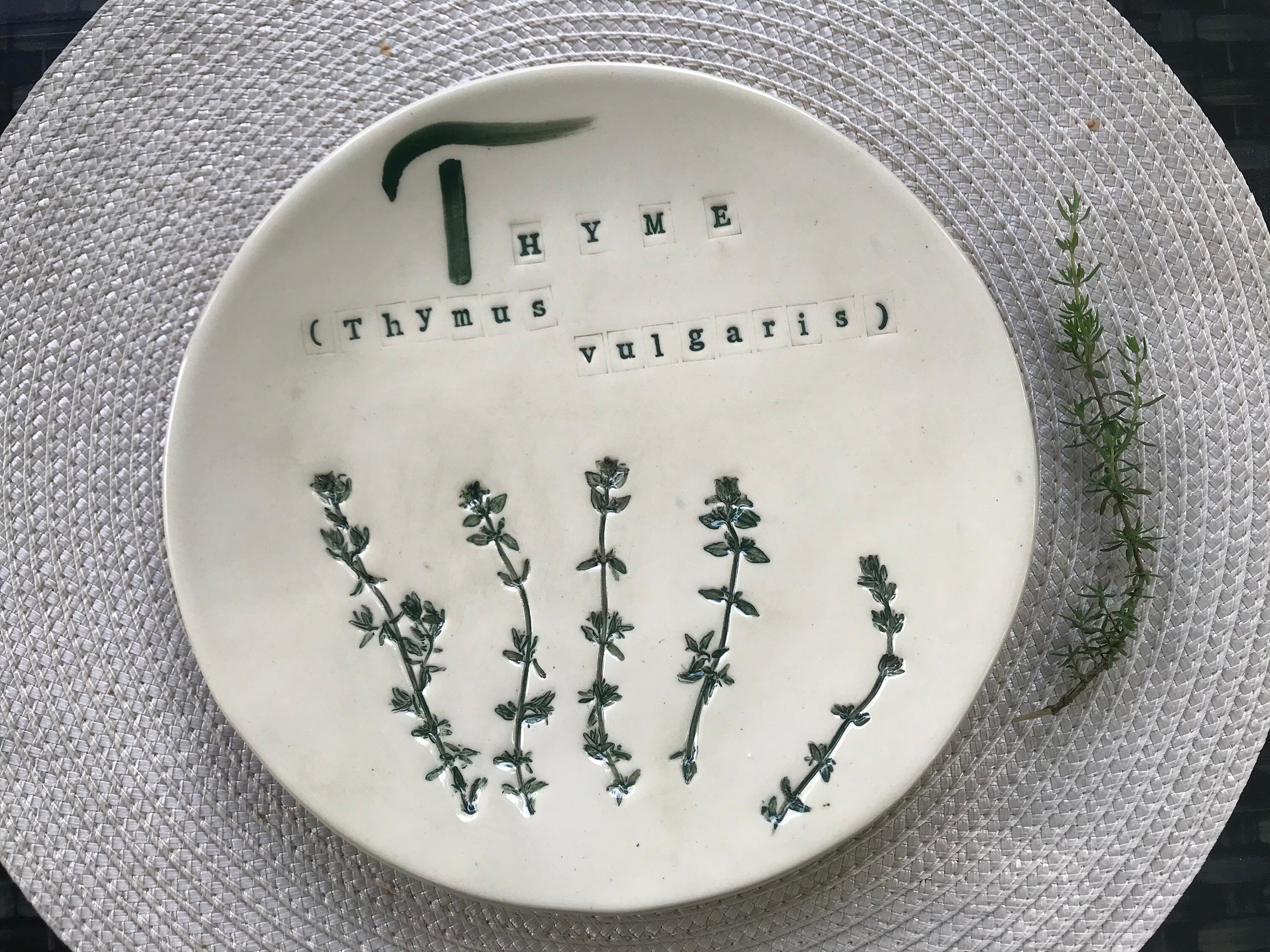 Botanical plates with garden herbs design Handmade 8in Etsy