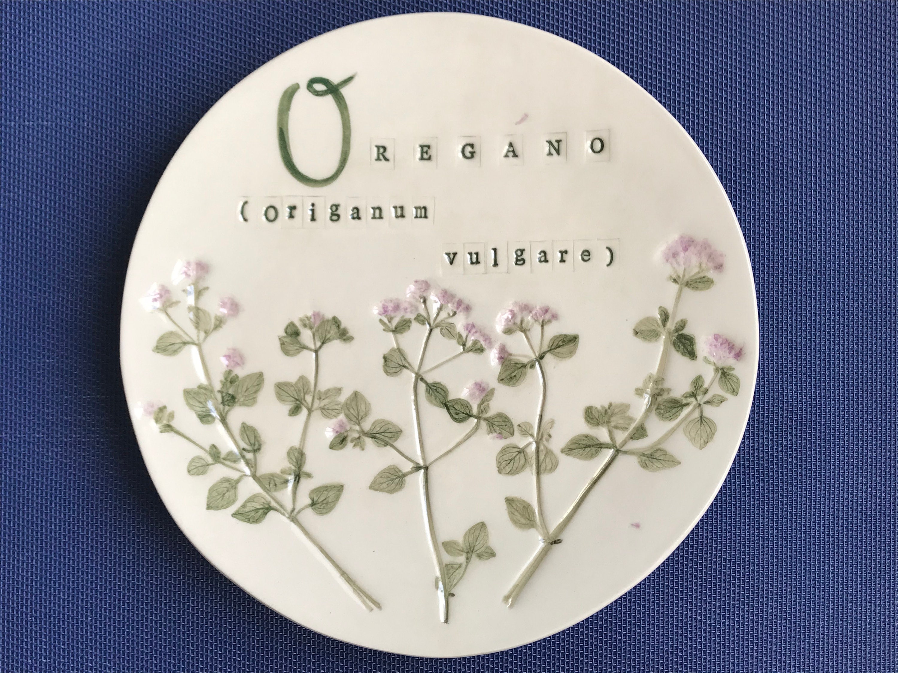 Botanical plates with garden herbs design Handmade 8in Etsy