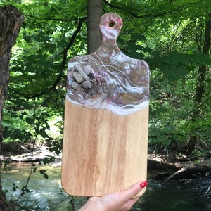Peppermint Mocha Resin Art Cheeseboard  Charcuterie Cutting Board with Rose Quartz Crystals