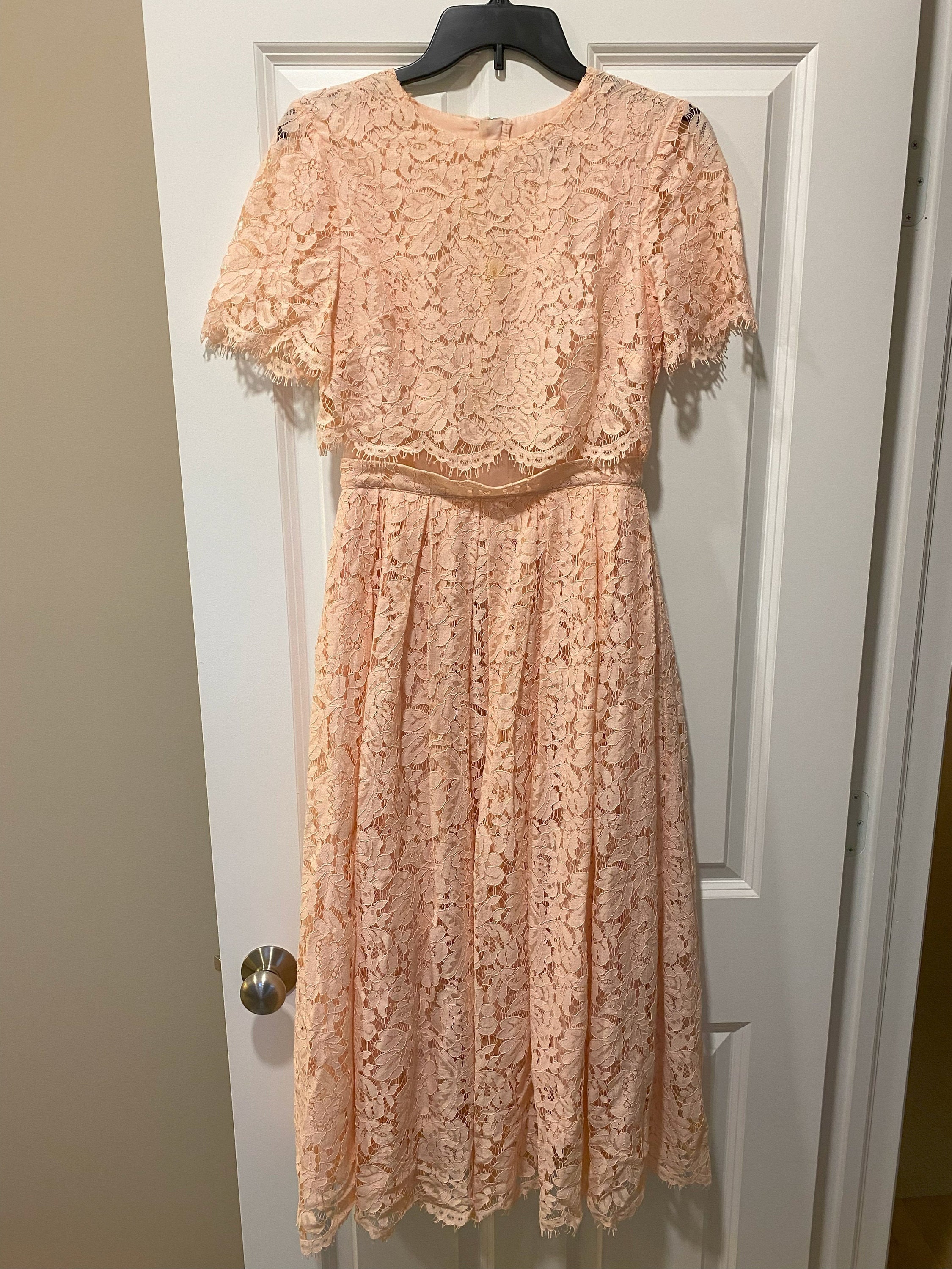 ASOS Lace Crop Top Midi Prom Dress - Size 4 Nude - Etsy