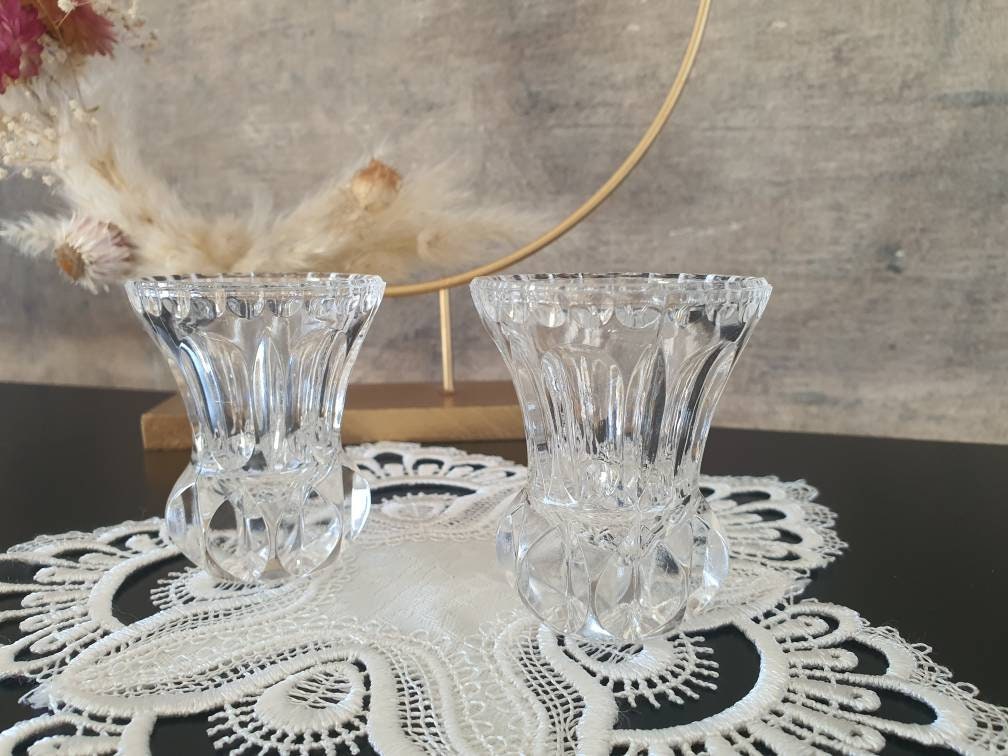 Paire d'anciens Petits Vases en Cristal - Decoration Vintage