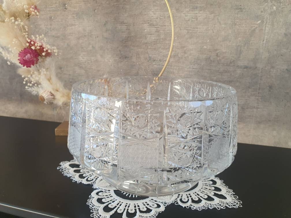 Ancien Grand Bol en Cristal - Style Art Déco Décoration Vintage