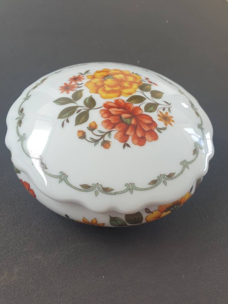 Ancienne Bonbonnière Motif Floral Vintage en Porcelaine de Limoges France