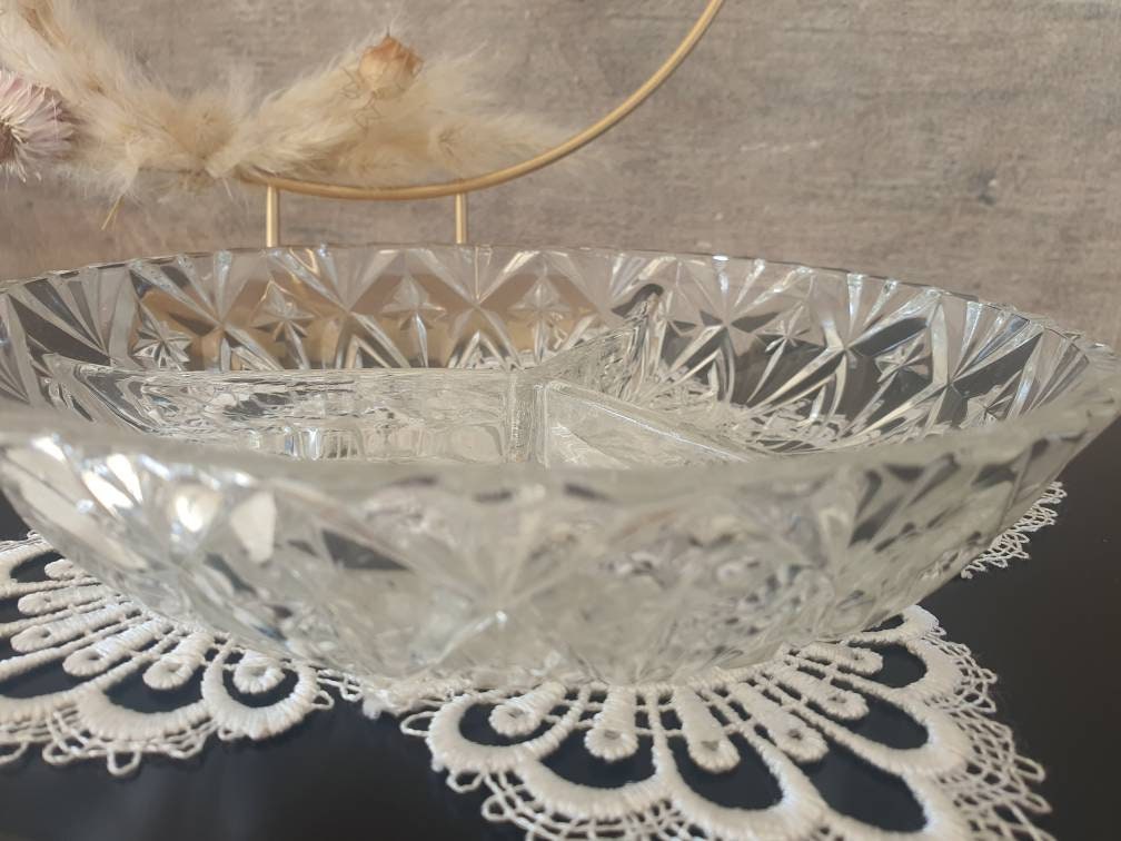 Ancien Plat à Compartiments en Cristal - Cuisine Vintage Pot Pour Apéritif