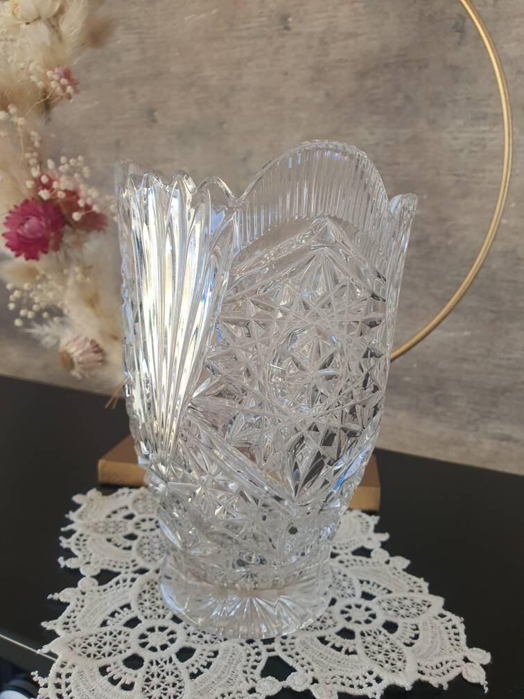 Ancien Vase en Cristal Style Art Déco - Décoration Vintage