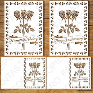 Joyeux anniversaire, joyeux anniversaire, merci, fichiers SVG de carte de voeux pour camée silhouette et Cricut.