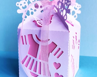 Baby Shower Box for Girls with Teddy Bears and Classic, plus interior color. SVG and PNG files, 2.75 inches. Proportionally resizable.