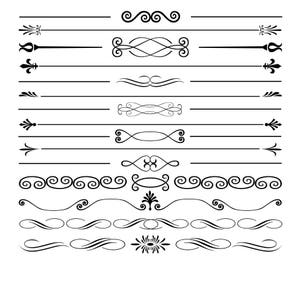 Text Divider (Set 1) SVG-Dateien für Silhouette Cameo und Cricut. Dekorative Text Teiler Clipart PNG enthalten. Swirl und Florale Ornamente