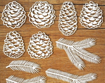 Pine cones and Pine branches SVG Files for Silhouette Cameo and Cricut. Clipart PNG transparent included.