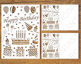 Happy Birthday card SVG files for Silhouette Cameo and Cricut. Clipart PNG transparent included.