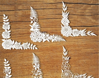 Floral Decoration Corners SVG files for Silhouette Cameo and Cricut. Clipart PNG transparent included.