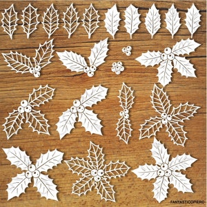 Holly, decorative holly SVG files for Silhouette Cameo and Cricut. Clipart PNG transparent included.