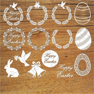 Easter elements SVG files for Silhouette Cameo and Cricut. Easter elements clipart. Easter bunny svg, easter egg, easter flower wreaths svgs