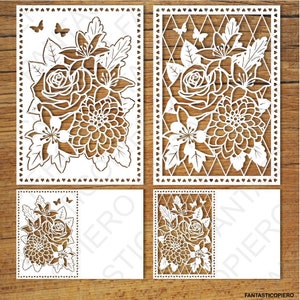 Floral Greeting Card 3 SVG files for Silhouette Cameo and Cricut. Clipart PNG transparent included.