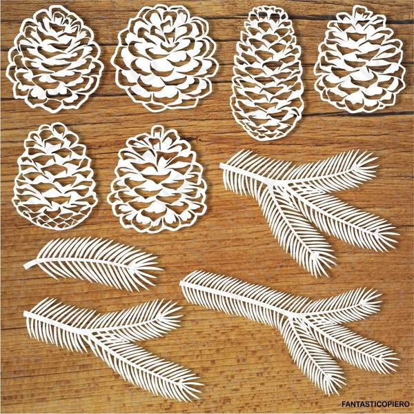 Pommes de pin et branches de pin Fichiers SVG pour Silhouette Cameo et Cricut. Clipart PNG transparent inclus.