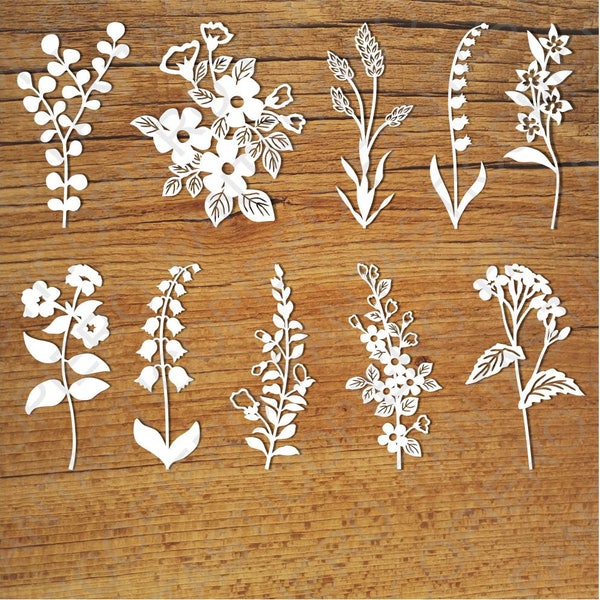 Wildflowers (set 2) SVG files for Silhouette Cameo and Cricut. Wildflowers (set 2) clipart PNG transparent included.