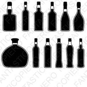 Bottiglie file SVG per Silhouette Cameo e Cricut. Bottiglie clipart PNG. bottiglia di vino svg, bottiglia di champagne svg, bottiglie di whisky di liquori svg