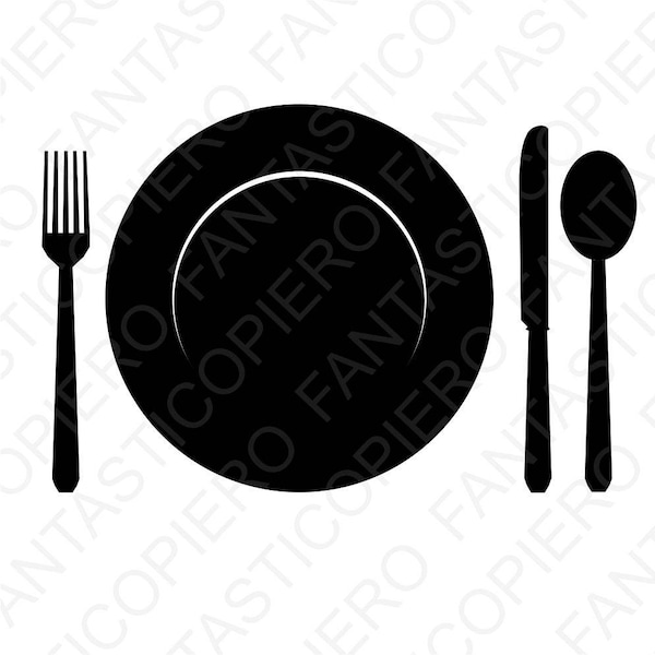 Plate Fork Knife and Spoon SVG files for Silhouette Cameo and Cricut. Meal lunch dinner breakfast cutlery SVG Set table clipart PNG included