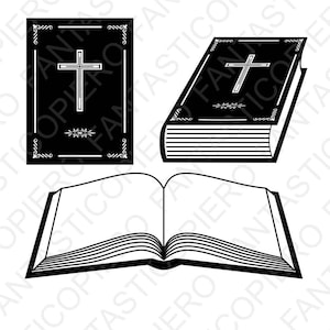 Boek Bijbel SVG-bestanden voor de Silhouette Cameo en Cricut. Christelijke Schriftstudie Bijbel clipart PNG transparant inbegrepen.