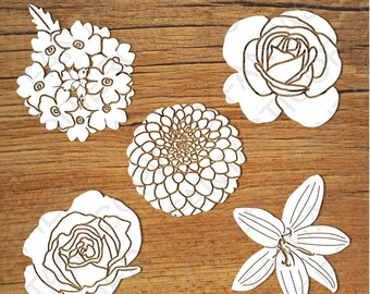 Flower SVG Clipart Bundle, Rose, Lily, Dahlia (PNG Included)