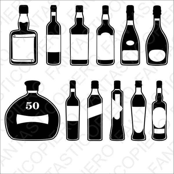 Bottles with label SVG files for Silhouette Cameo and Cricut. Bottles with label clipart PNG transparent included.