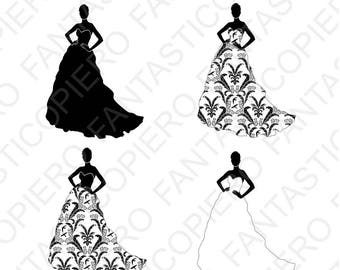 Woman in dress SVG and PNG transparent files. Model clipart JPG included. Wedding dress png, elegant fashion png.